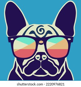 illustration Vector graphic of colorful  French bulldog wearing sunglasses isolated good for logo, icon, mascot, print or customize your design