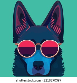 illustration Vector graphic of colorful German shepherd wearing sunglasses isolated good for poster, mascot, print or customize your design