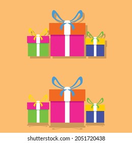Illustration vector graphic of colorful gifts box with different shadows. Suitable for birthday gifts, wedding gifts and christmas.