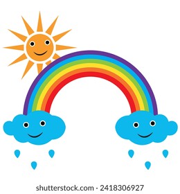 Illustration vector graphic of colorful rainbow,Kids zone logo,  colorful rainbow logo,rainbow with sun and cloud logo, 
 Summer kids fest,fun with sun,cloud logo, Illustration vector graphic of kids 