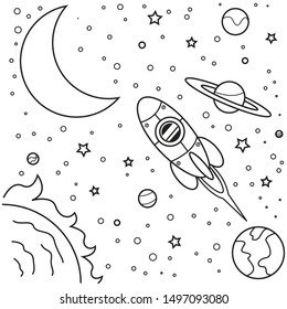 Illustration Vector Graphic Coloring Book Of Space Theme