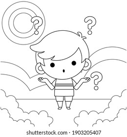 Illustration vector graphic of coloring book for kids.  Cute Little Boy Confused. Good to use for children coloring book.