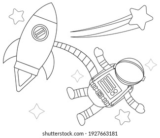 Libro de ilustraciones de colores gráficos vectoriales de cohetes y astronautas en el espacio