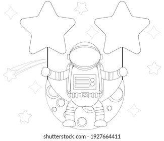 Illustration vector graphic coloring book of astronauts ride the moon and stars
