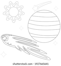 Illustration vector graphic coloring book of comets pass through sun and planet