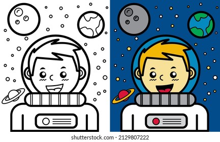 Illustration Vector Graphic Coloring Book of Astronaut Boy. Suitable for Children Coloring Book.