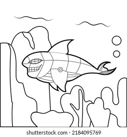 Illustration Vector Graphic Of Coloring Book Submarine Whale Shark