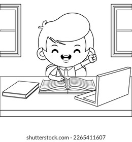
Ilustración vectorial gráfica del libro de colorear para niños. Niño Feliz Estudiando En Clase. Portada perfecta para libros infantiles, ilustración de libros para niños, ilustraciones de juegos, activos de juegos, animación, etc
