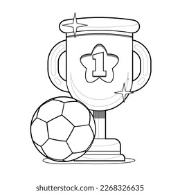 Illustration vector graphic of coloring book for kids. Golden Trophy With Soccerball. Perfect for website, children books cover, children book illustration,game illustrations, game asset,animation,etc