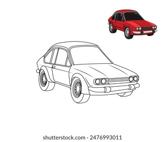 Illustration Vector Graphic Of Coloring book car with example color