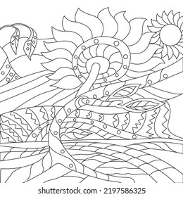 Illustration vector graphic of Vector graphic illustration of coloring line drawing mountain, tree flower, stalk
perfect for coloring children's drawing books
