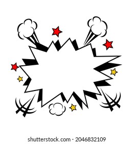 Illustration vector graphic of comic empty speech bubble with stars and clouds. Good for vector cartoon cute dialogue balloon sketch object isolated on white background. Image in retro pop art style.