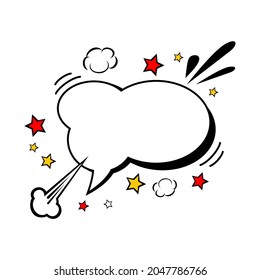 Illustration vector graphic of comic empty speech bubble with stars and clouds. Good for vector cartoon cute dialogue balloon sketch object isolated on white background. Image in retro pop art style.