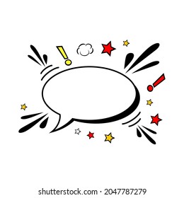 Illustration vector graphic of comic empty speech bubble with stars and clouds. Good for vector cartoon cute dialogue balloon sketch object isolated on white background. Image in retro pop art style.