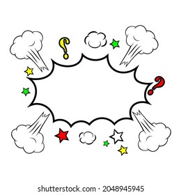 Illustration vector graphic of comic empty speech bubble with stars and clouds. Good for vector cartoon cute dialogue balloon sketch object isolated on white background. Image in retro pop art style.