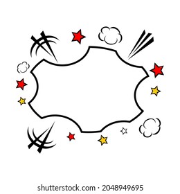 Illustration vector graphic of comic empty speech bubble with stars and clouds. Good for vector cartoon cute dialogue balloon sketch object isolated on white background. Image in retro pop art style.