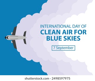 illustration vector graphic of commercial plane passing above the clouds, perfect for international day, clean air for blue sky, celebrate, greeting card, etc.