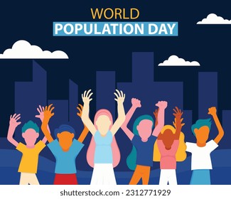 illustration vector graphic of a community gathered within the city, perfect for international day, world population day, celebrate, greeting card, etc.