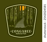 Illustration vector graphic of CONGAREE AT THE NIGHT NATIONAL PARK BADGE LOGO DESIGN VECTOR ILLUSTRATION for apparel design merchandise, such as logos on product packaging