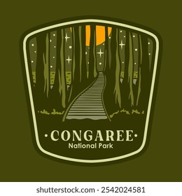 Illustration vector graphic of CONGAREE AT THE NIGHT NATIONAL PARK BADGE LOGO DESIGN VECTOR ILLUSTRATION for apparel design merchandise, such as logos on product packaging