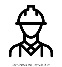Illustration vector graphic of construction engineer man wearing safety helmet using outline style on a white background. Suitable for mobile apps, website projects and more.