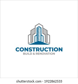 Gráfico vectorial de ilustración de la construcción, reparación de viviendas y diseño de logotipo de concepto de construcción