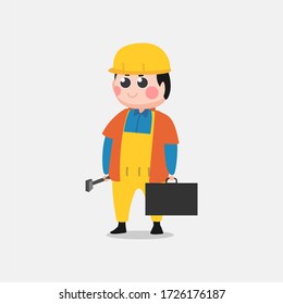 illustration vector graphic of construction man with clipboard and construction tool. eps