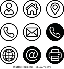 Illustration Vector Graphic of contact line icon design template. company connection business card curriculum vitae icon set. Phone, website, address, location and mail logo symbol sign pack