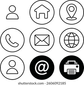 Illustration Vector Graphic of contact line icon design template. company connection business card curriculum vitae icon set. Phone, website, address, location and mail logo symbol sign pack