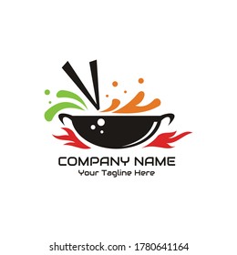 illustration vector graphic of cooking with pan accompanied by fire and water splash perfect for cooking company, cafe, restaurant, etc