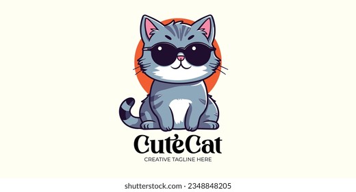 Gráfico vectorial de ilustración de un gato fresco con gafas: perfecto para logotipos, iconos, diseños, afiches, volantes y anuncios