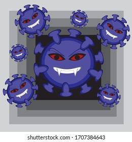 illustration vector graphic of Corona Virus Army Attacking The World. very suitable for any industries. use as logo, emblem, sticker, or other 