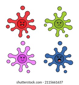 Illustration vector graphic of corona virus cute cartoon character. There are red, green, purple, and blue colors with various expressions. Suitable for health products, children's education, etc.  