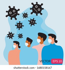 Illustration vector graphic of Coronavirus in China. people in white medical face mask