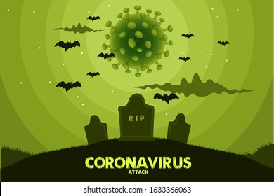 Illustration vector graphic of coronavirus on green background. Wuhan virus disease. Corona Virus Cell Vector Illustration. Good for template background, banner, poster, etc. 