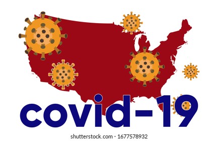 Illustration vector graphic of Coronavirus outbreak warning against a USA map background. Corona virus outbreak with USA map. Pandemic and corona virus outbreaks. vector illustration EPS10.