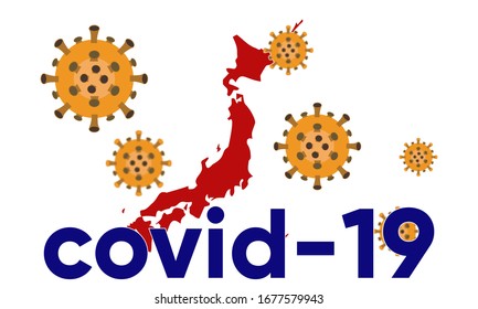 Abbildung der Vektorillustration des Ausbruchs von Coronavirus auf japanischem Kartenhintergrund. Corona-Virus-Ausbruch mit Japan-Karte. Ausbrüche der Pandemie und des Corona-Virus. Vektorillustration EPS10.covid-19.