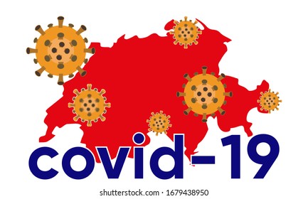 Illustration vector graphic of Coronavirus outbreak warning against a Switzerland map background. Corona virus outbreak with Switzerland map. Pandemic and corona virus outbreaks. covid-19.