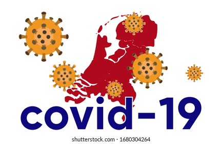 Illustration vector graphic of Coronavirus outbreak warning against a Netherlands map background. Corona virus outbreak with Netherlands map. Pandemic and corona virus outbreaks. vector EPS10.
