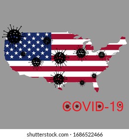 Illustration vector graphic of Coronavirus outbreak warning against a USA map background. Corona virus outbreak with USA map. Pandemic and corona virus outbreaks. vector illustration.