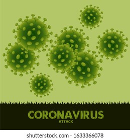 Illustration vector graphic of coronaviruses on green background. Wuhan virus disease. Corona Virus Cell Vector Illustration. Good for template background, banner, poster, etc. 