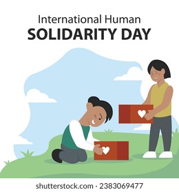 illustration vector graphic of a couple was carrying a donation box in the park, perfect for international day, human solidarity day, celebrate, greeting card, etc.