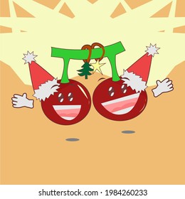 Illustration vector graphic a couple of cherry fruit wearing a santa's hat with tree and star ornament between their stem
perfect for Christmas design, logo, icon, etc.