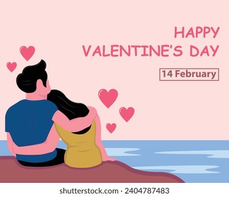 illustration vector graphic of a couple hugging on the beach, perfect for international day, valentines day, celebrate, greeting card, etc.