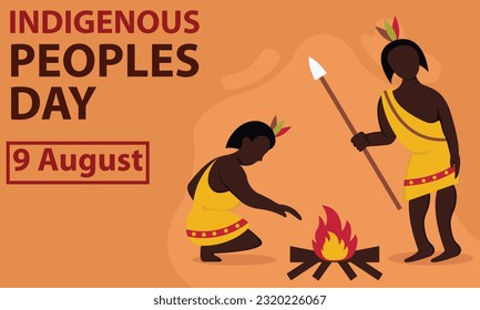illustration vector graphic of a couple of indigenous people are lighting a bonfire, perfect for international day, indigenous peoples day, celebrate, greeting card, etc.