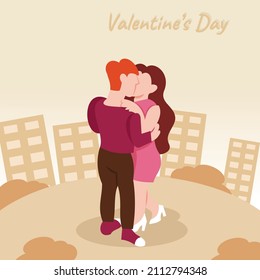illustration vector graphic of a couple kissing in a city park, perfect for religion, holiday, culture, valentine, greeting card, etc.
