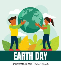 illustration vector graphic of a couple is lifting the earth together, perfect for international day, earth day, celebrate, greeting card, etc.

