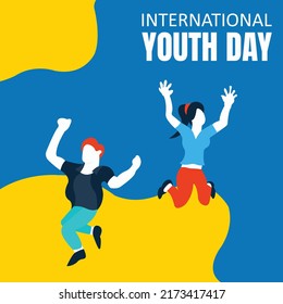 illustration vector graphic of a couple of teenagers jumping together, perfect for international youth day, celebrate, greeting card, etc.