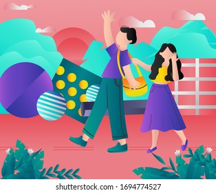 ilustración vectorial un par de jóvenes románticos y felices.
Es bueno para el diseño de tarjetas. Romántico.