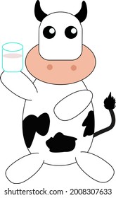 Illustration vector graphic of cow holding milk. Perfect for product,milk,book, child